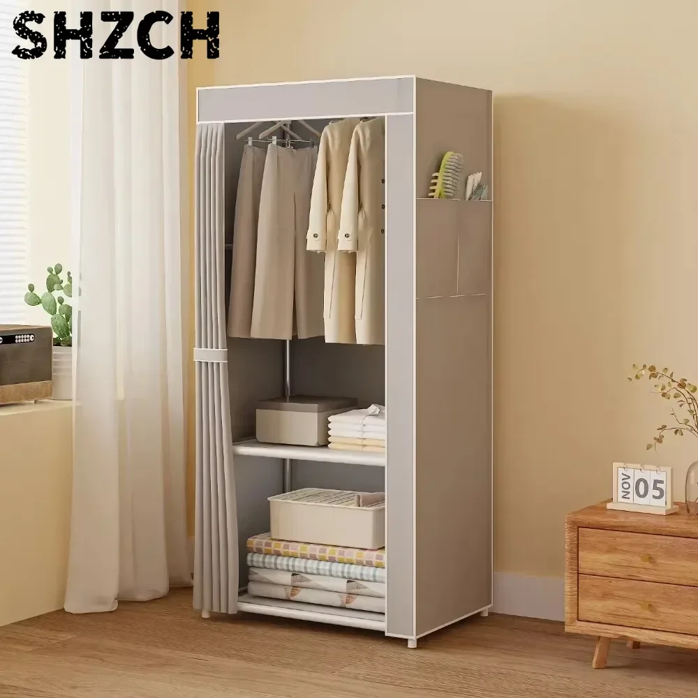 Simple Wardrobe Foldable Dustproof Garderobe Portable Storage Cabinet Bedroom Minimalist Floor Standing Fabric Cloth Organizer