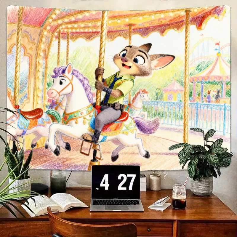 

1 шт. карусельный гобелен Zootopia Nick Wilde, милый мультяшный настенный рисунок, полиэстеровый домашний декор для гостиной, спальни, общежития, детей и веера