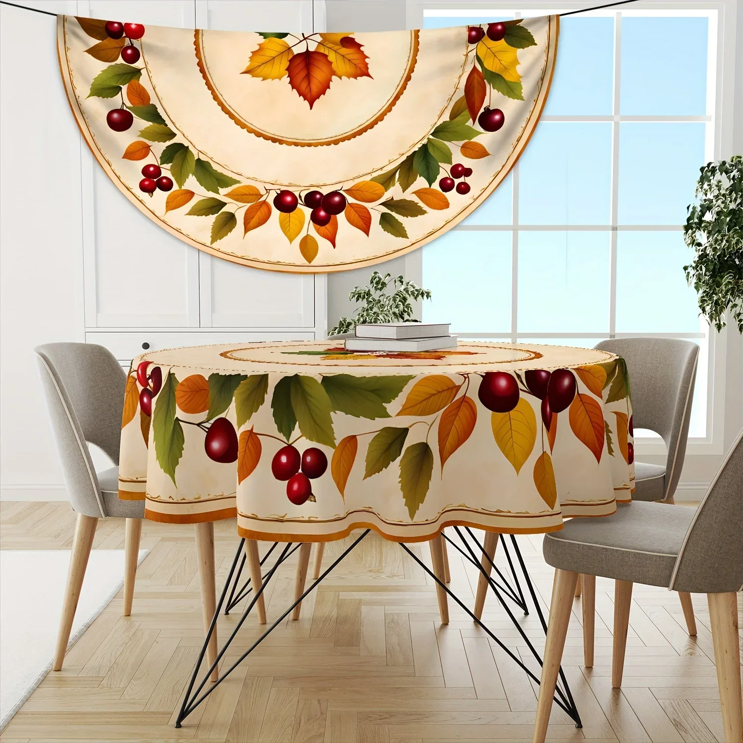 One-piece set - Vibrant Autumn Leaves Round Tablecloth - Stunning Maple Leaf Pattern (Red, Yellow, Green Leaves)xzj