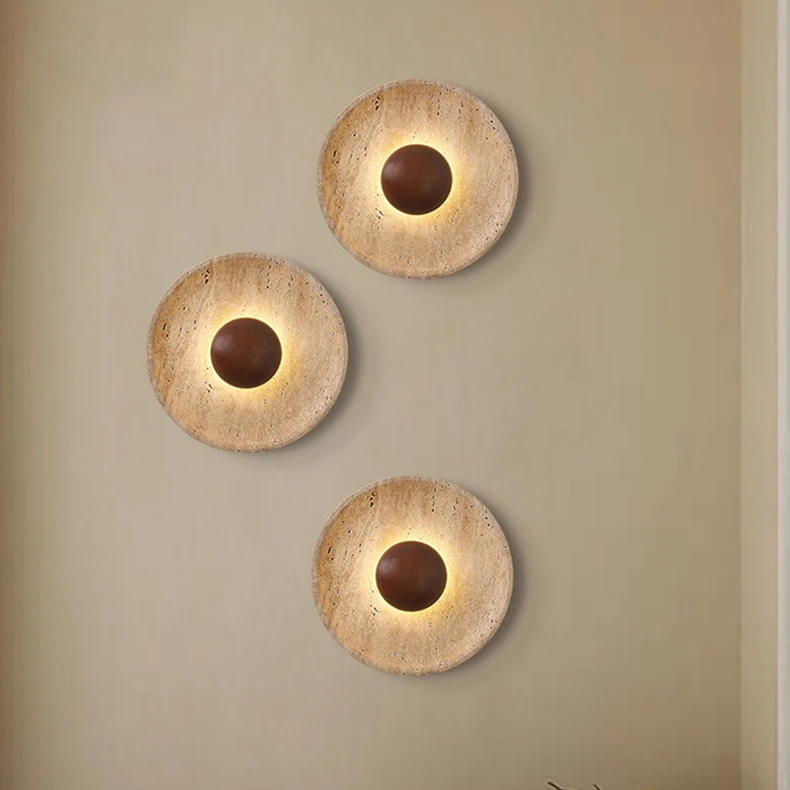Mdoern Natural Stone Wall Light Sconce Dark Wood 25CM