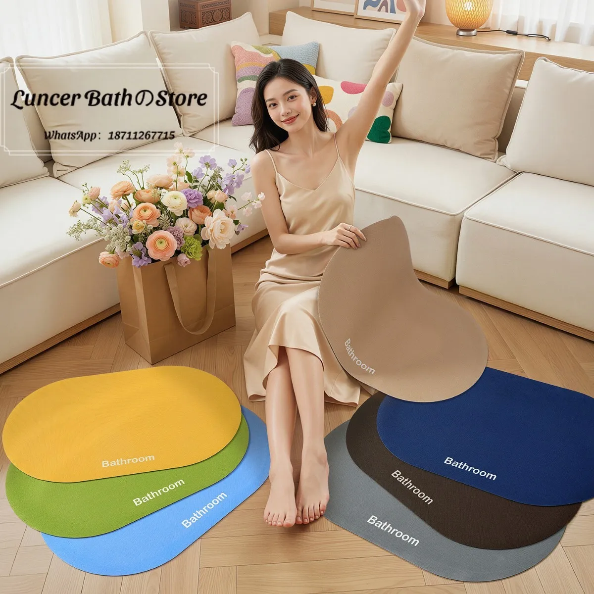 Dopamine bathroom floor mat, water-absorbing non-slip foot mat at the door of the toilet, toilet, quick-drying diatom