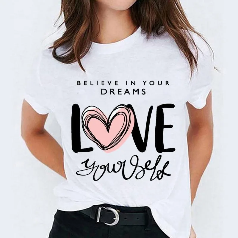 Women Love Yourself Letter Print T Shirt Casual Inspirational Graphic Tee Summer Short Sleeve O Neck Fashion Streetwear Top
