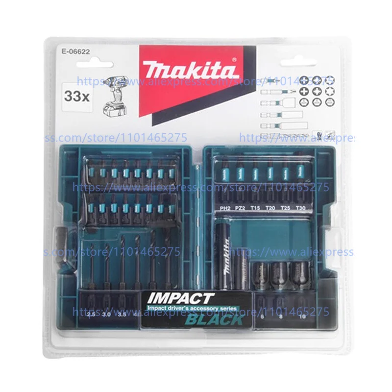 Makita E-06622 B-66896 33 Piece Black Impact Torsion Screwdriver Bit Set High Durability Socket Tool Parts