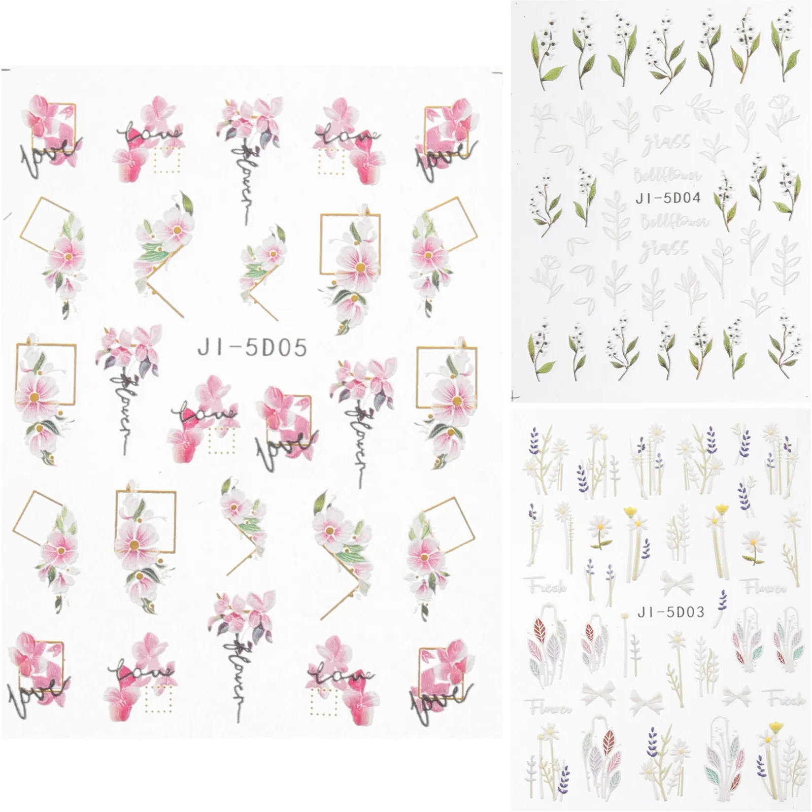 

3 Sheets Art Decal Stickers Supplies Flower Nail Stickers 5D for Weddings Parties Daily Nail Art Supplies