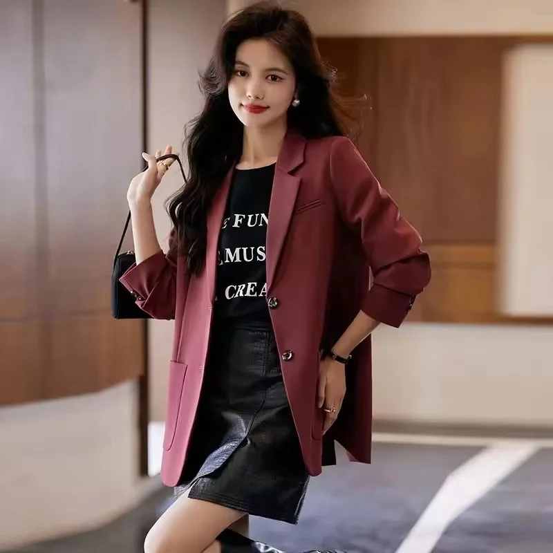 Wiosenno-jesienna, wysokiej jakości marynarka damska, rozcięta blezer, koreański temperament, odzież wierzchnia, jednorzędowa narzutka damska.