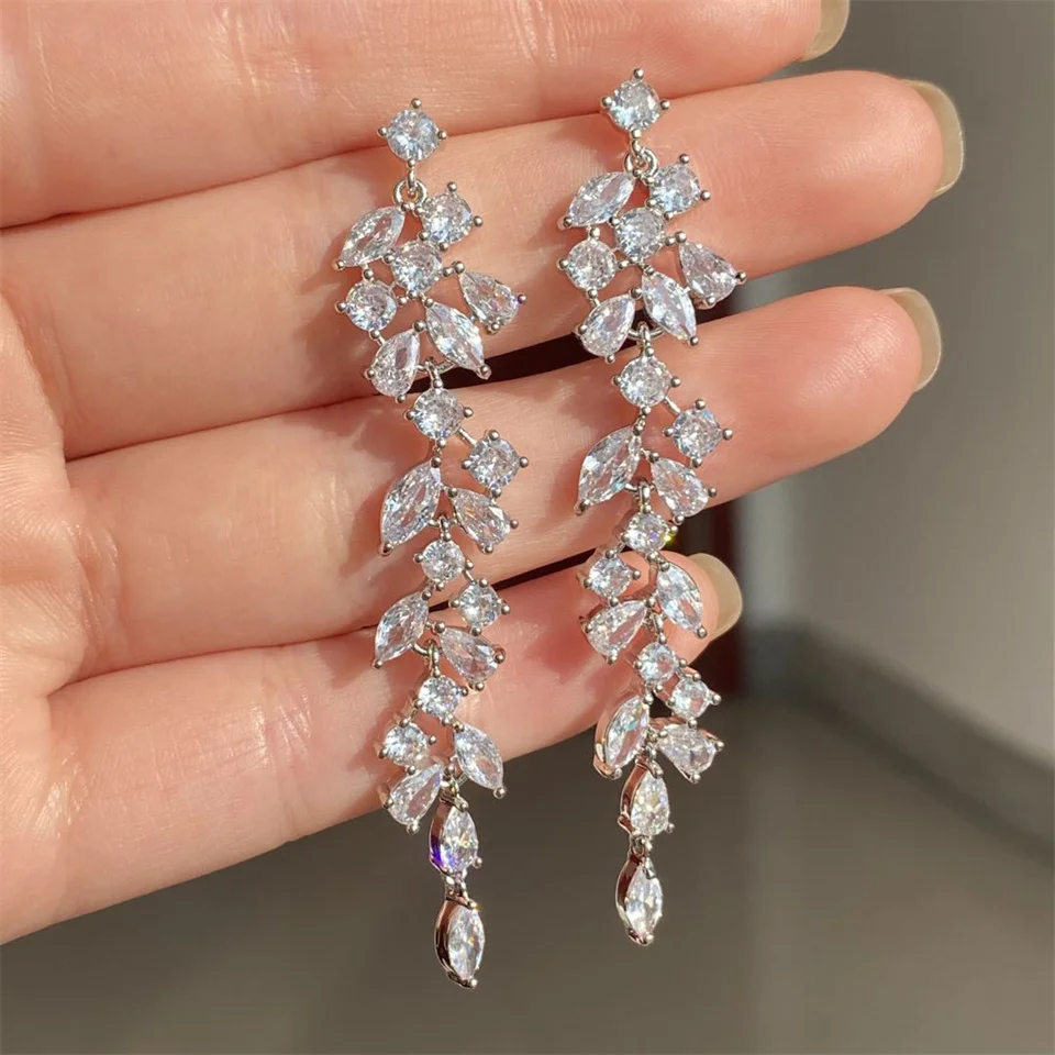 Zakol Luxus Zirkonia Halskette Ohrringe Ringe Set für Frauen Shinny Wasser tropfen Blatt cz Braut Hochzeit Schmuck Sets – Detail 9