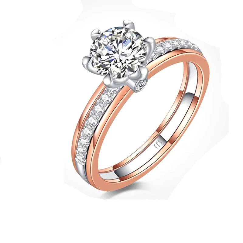 

Zhou Fansheng Lab diamond ring 18K gold two-color six-claw artificial cultivated diamond wedding for women female