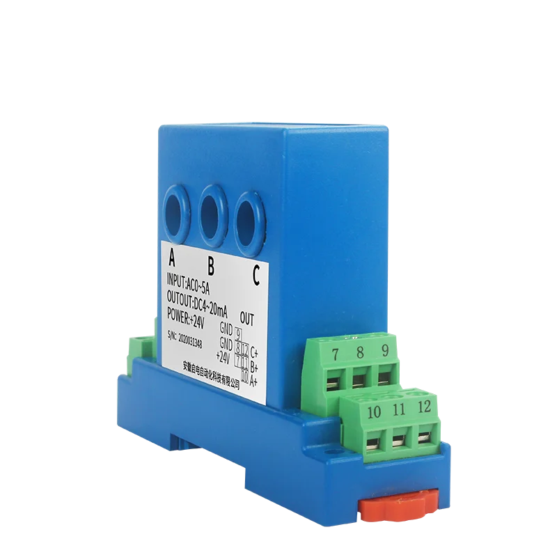 3 phase AC Current Sensor Transmitter AC0-5A 10A 40A input 4-20mA 0-10V Isolated Output Conversion Module perforated current tra