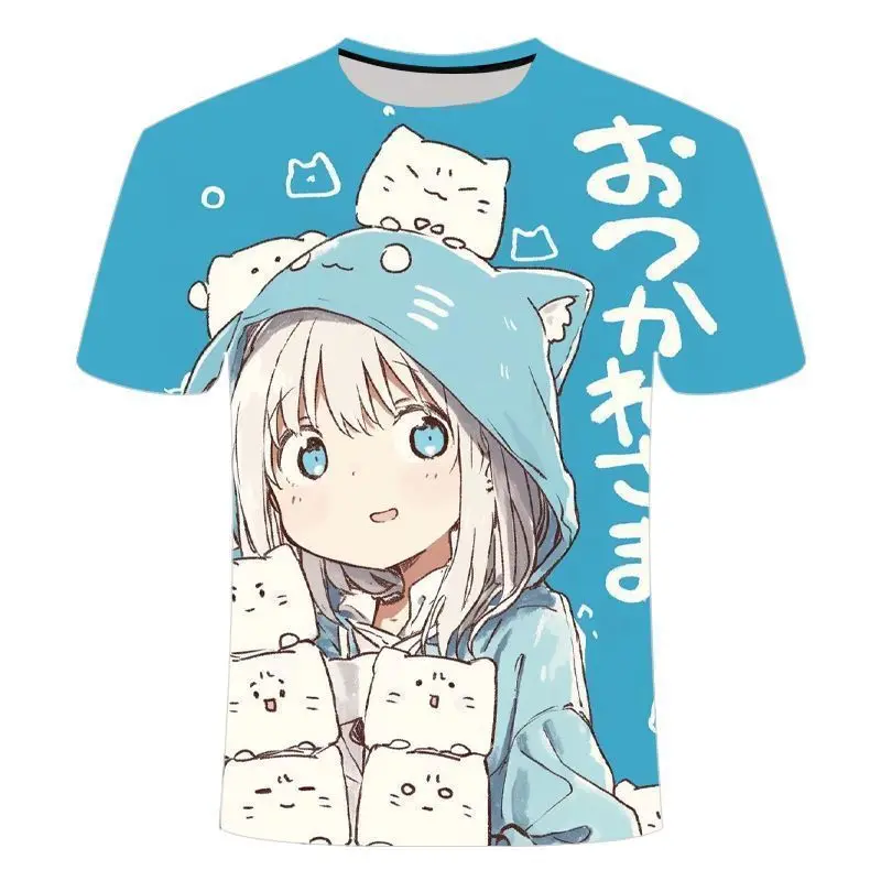 Sweet Kawaii Anime Girl & Cat Print 3D Graphic T-Shirt | Japanese 