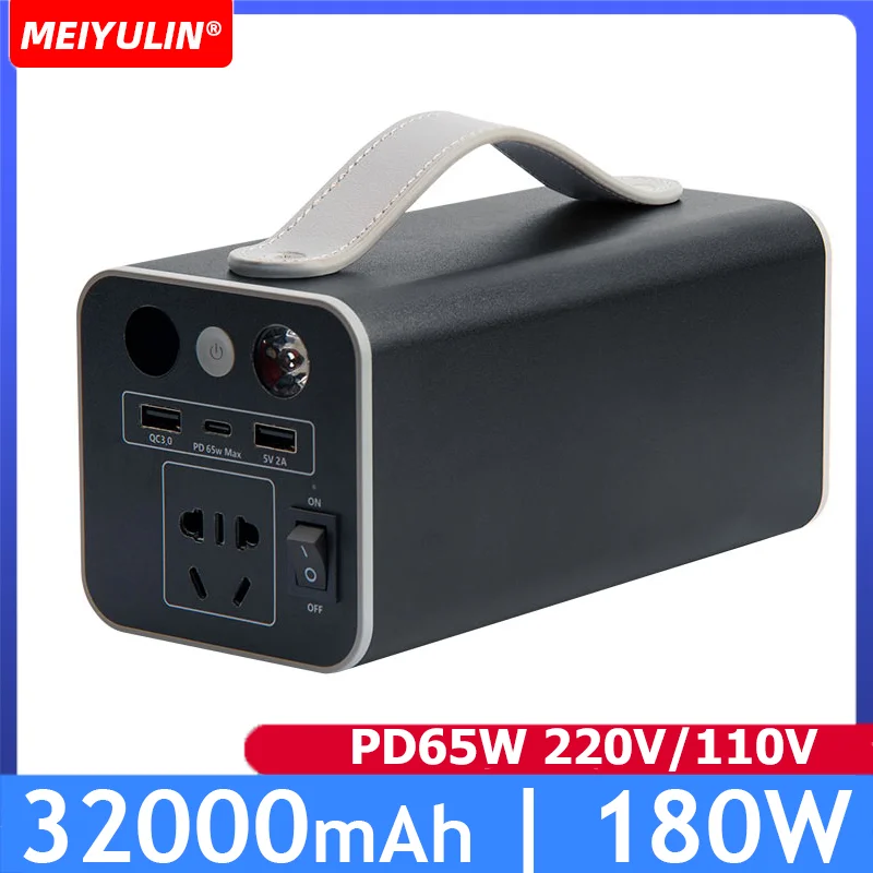 180W Portable Power Bank Station 220V 32000mAh Powerful Outdoor Power Supply Fast Charging External Spare Battery For Camping