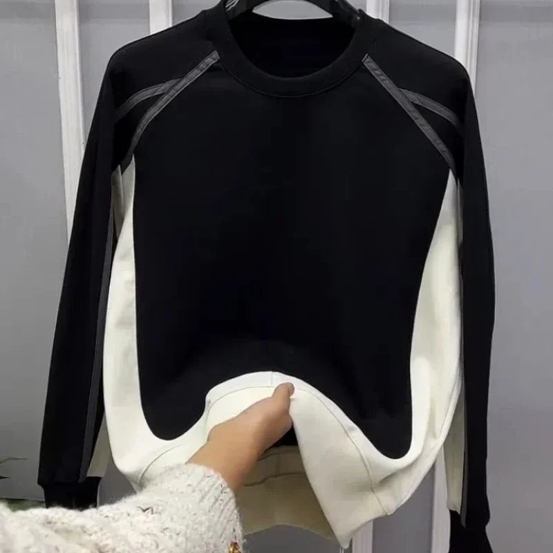 

LIBIELIY Korean Fashion Trend Autumn New Men O-Neck Contrast Color Patchwork Youthful Vitality Casual Loose Loog Sleeve Sweatshi