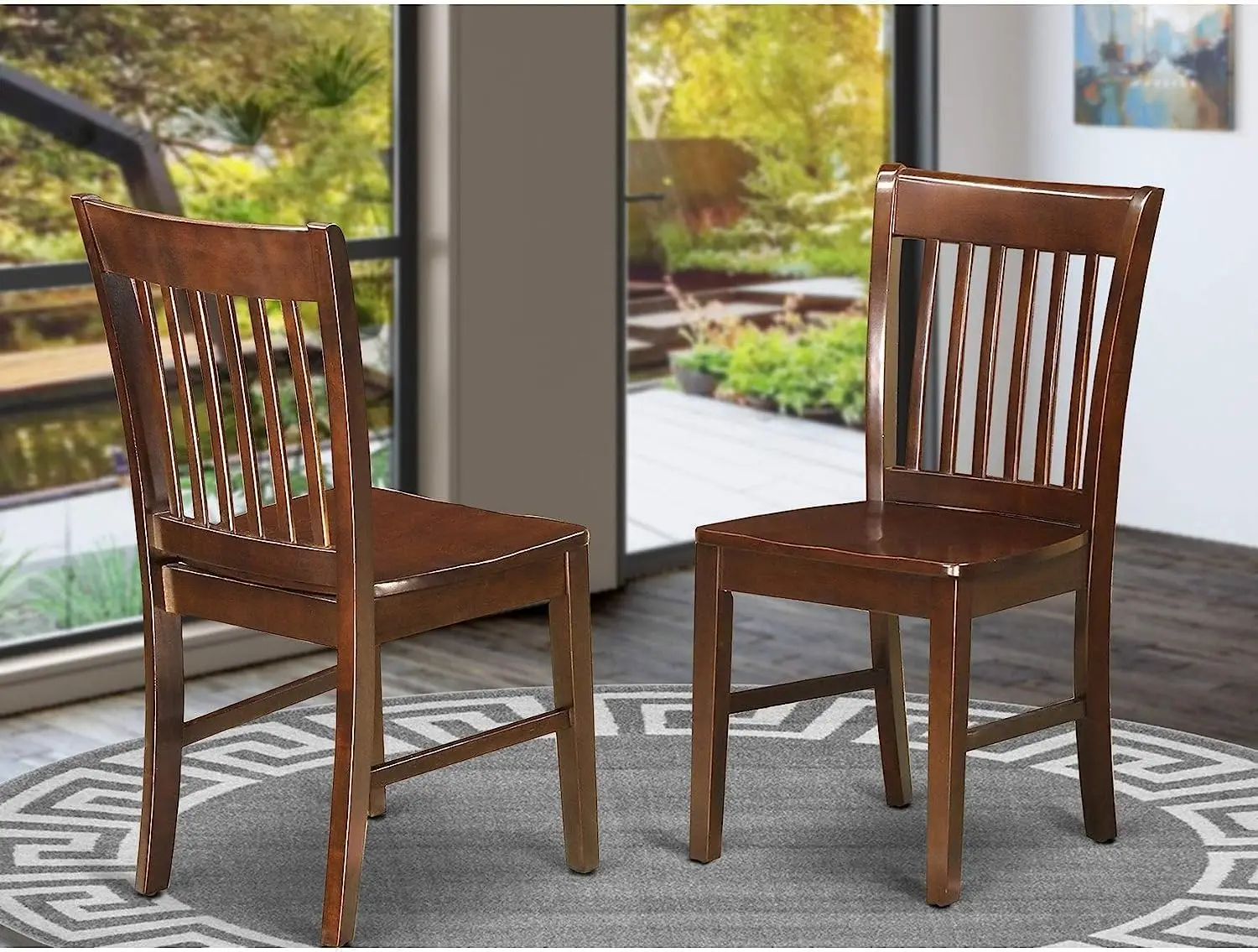 Dining Room Chairs - Slat Back Solid Wood Seat Chairs, Set of 2, Mahogany