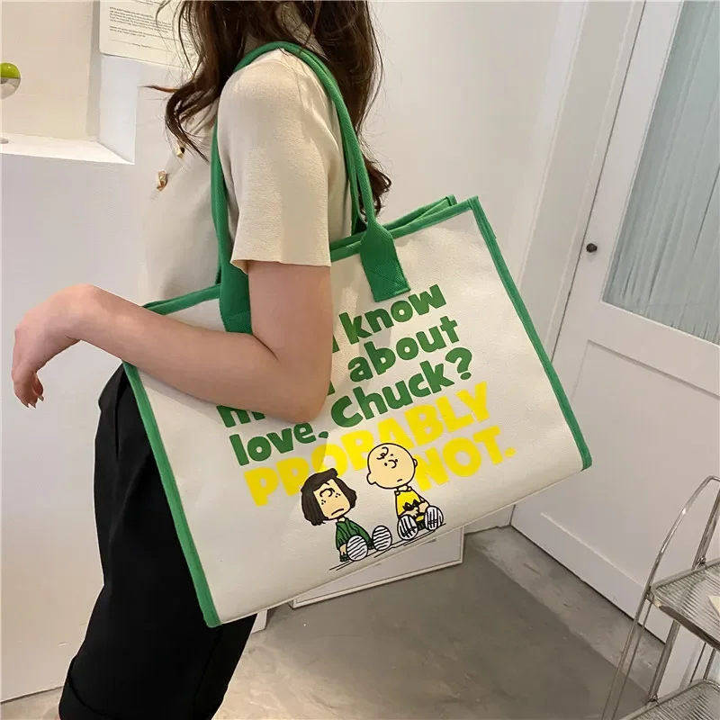 Snoopy Canvas shoulder bag women large capacity 2022 spring snoopy tote bag shoulder bag cartoon hand bag 39x31x17cm