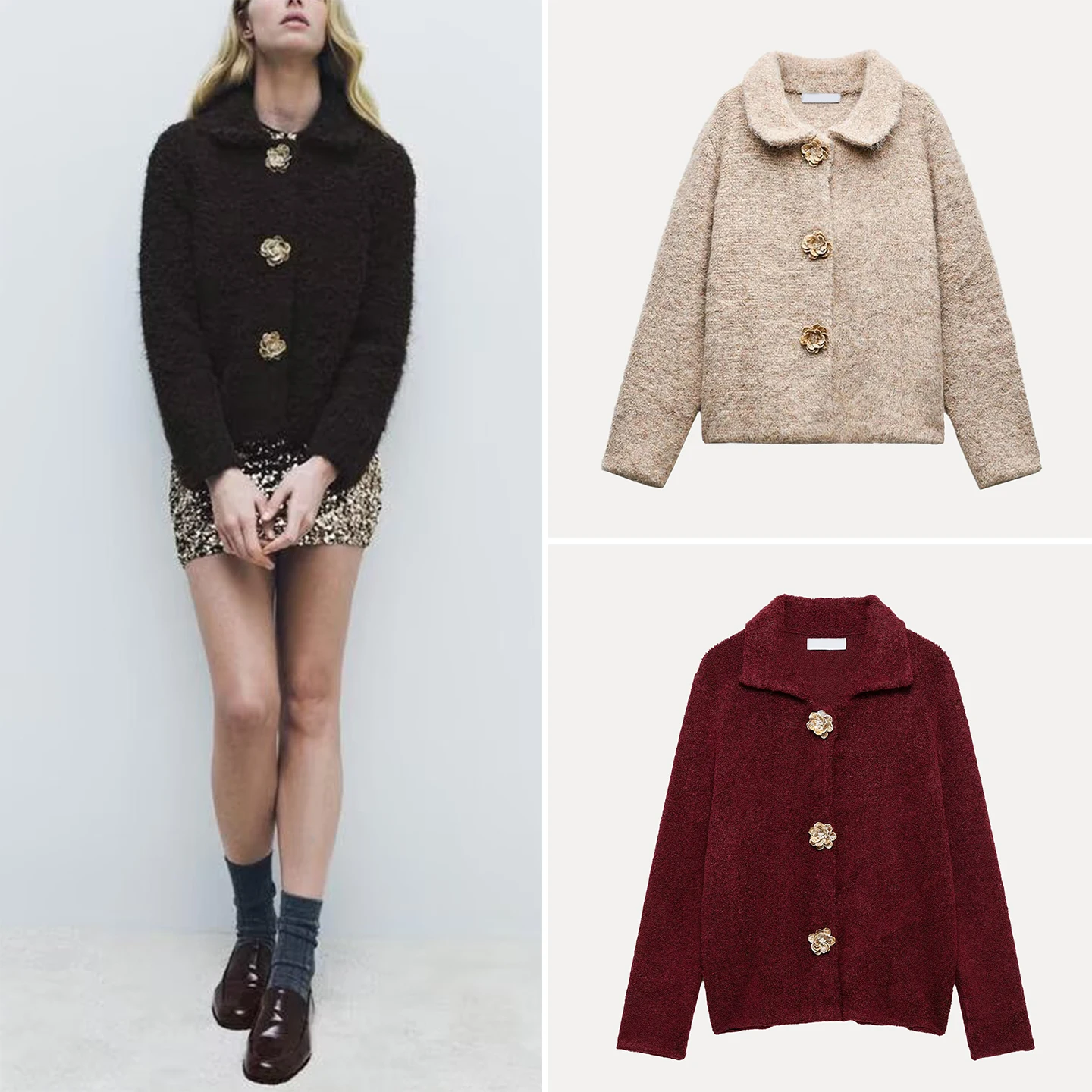 كارديجان نسائي من Z محبوك من الفرو الصناعي مع أزرار مزخرفة، تصميم جديد لعام 2025، نمط عملي، قصة مستقيمة، أكمام طويلة من ...