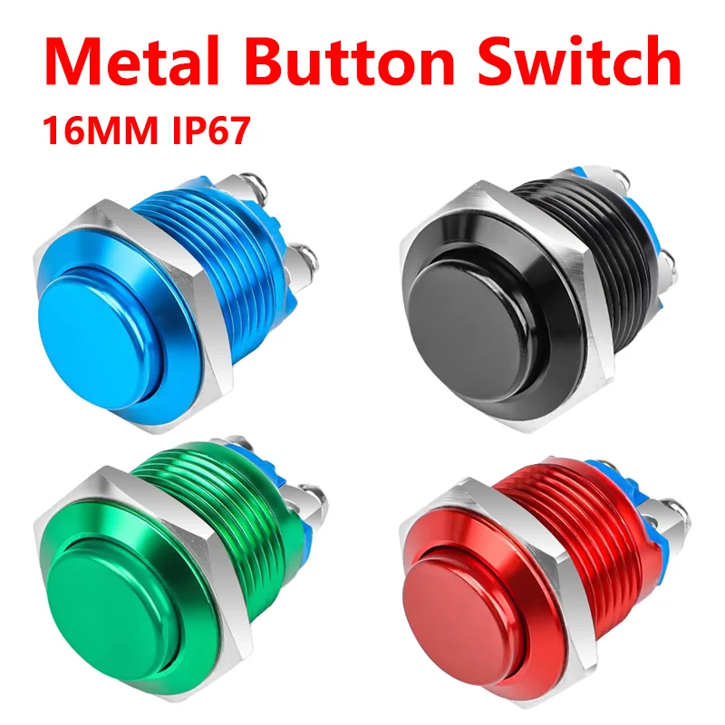 

5/20PCS 16mm Momentary PC Switch High Cover Waterproof Metal Push Button Switches Car Power Welding free With ScrewTerminals