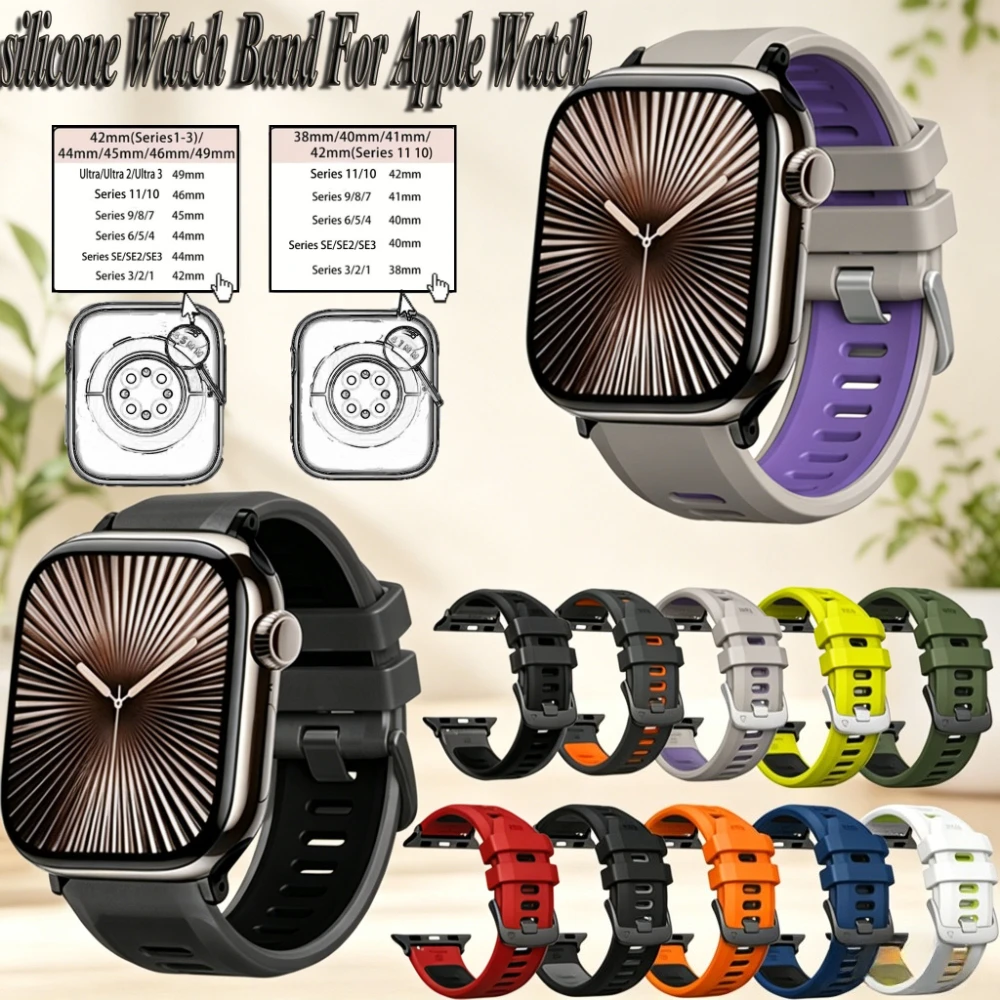 Silikon-Uhrenarmband für Apple Watch Serie 11 10 9 8 7 6 5 4 SE 3 2 Ultra 3 2 49 46mm 45mm 44mm 42mm 41mm 40mm 38mm Weiches Armband