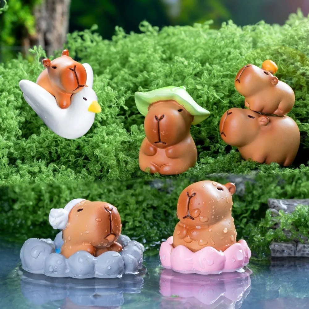 Swimming Capybara Figure Toys Take Bath Tortoise Simulation Capibara Model Cartoon Cycling Capybara Animals Figures Ornaments