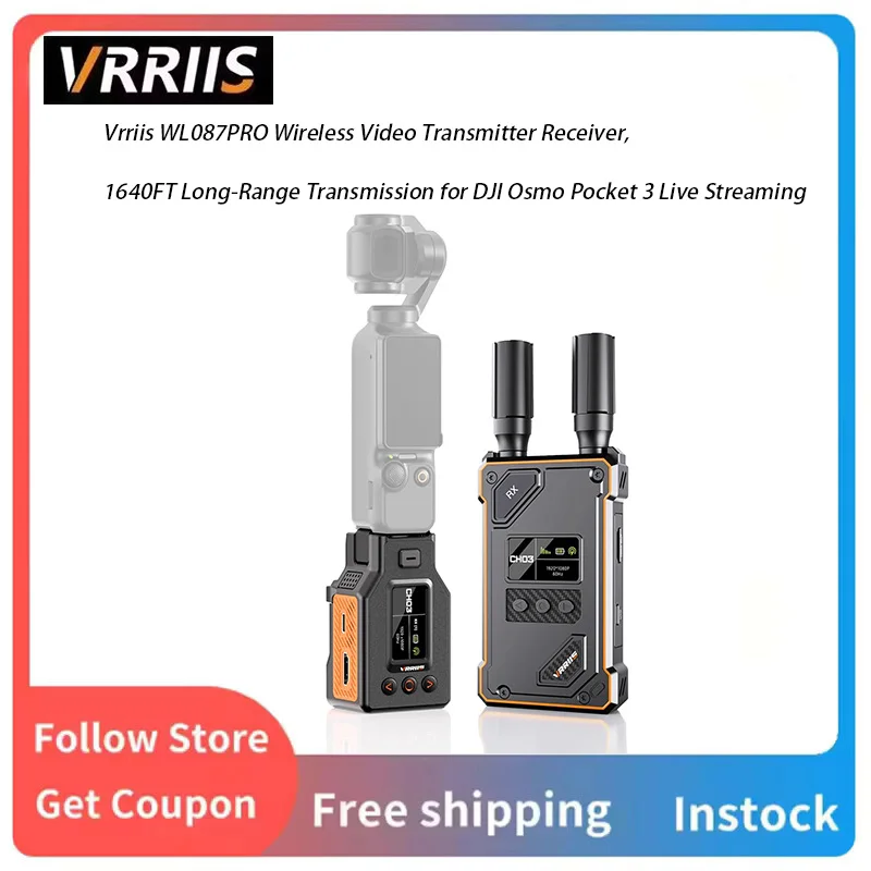 Vrriis WL087 PRO Low Latency Wireless Video Transmitter Receiver, 1‑to‑5 Multi‑screen Sharing for Outdoor Live Production