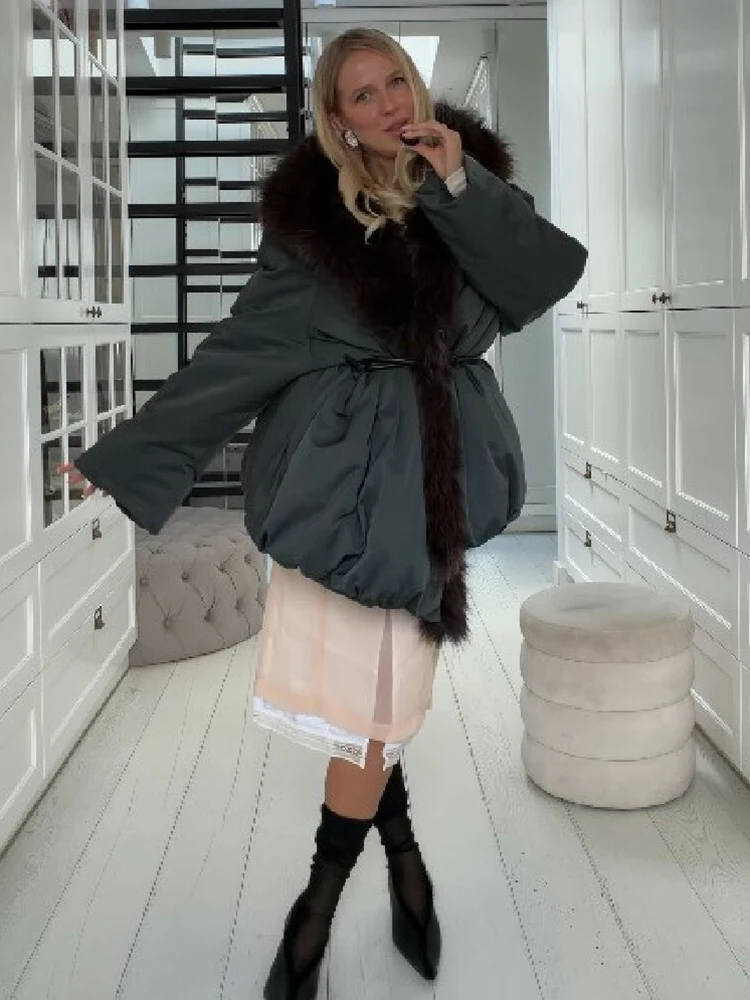 Vintage Elegant Puffer Coat Faux Fur Stylish Versatile Loose Chic Women Padded Jacket Casual Street Lady Outerwear