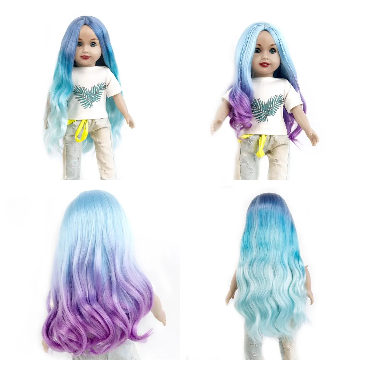 

New Doll Hair Gradient Colorful Long Curly 18'' American Doll Wigs 26-27CM Head Synthetic Heat Resistant Fiber Doll Accessories