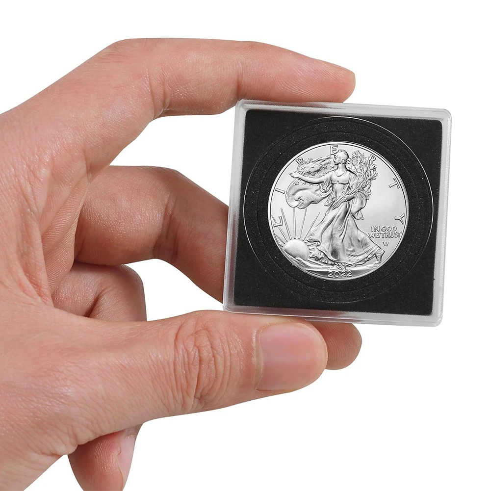 150PCS Plastic Square Coin Holder Capsules Container Coin Transparent Gaine Small Round Coin Protection Box Display 20mm-40mm