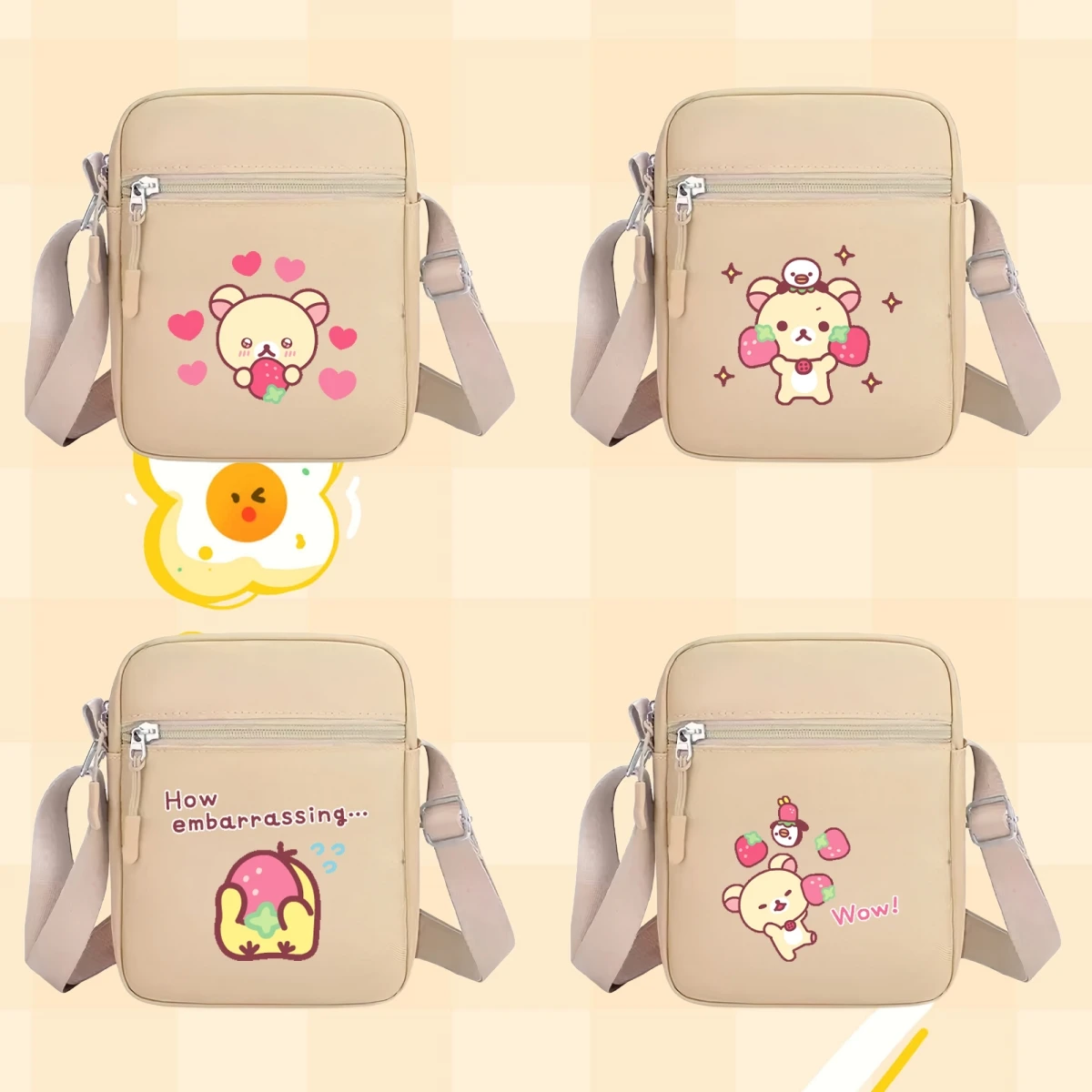 

Мультяшная фигурка Rilakkuma, милая сумка для мобильного телефона с принтом, кавайная квадратная спортивная сумка для девочек и студентов, женская сумка-мессенджер для поездок на работу