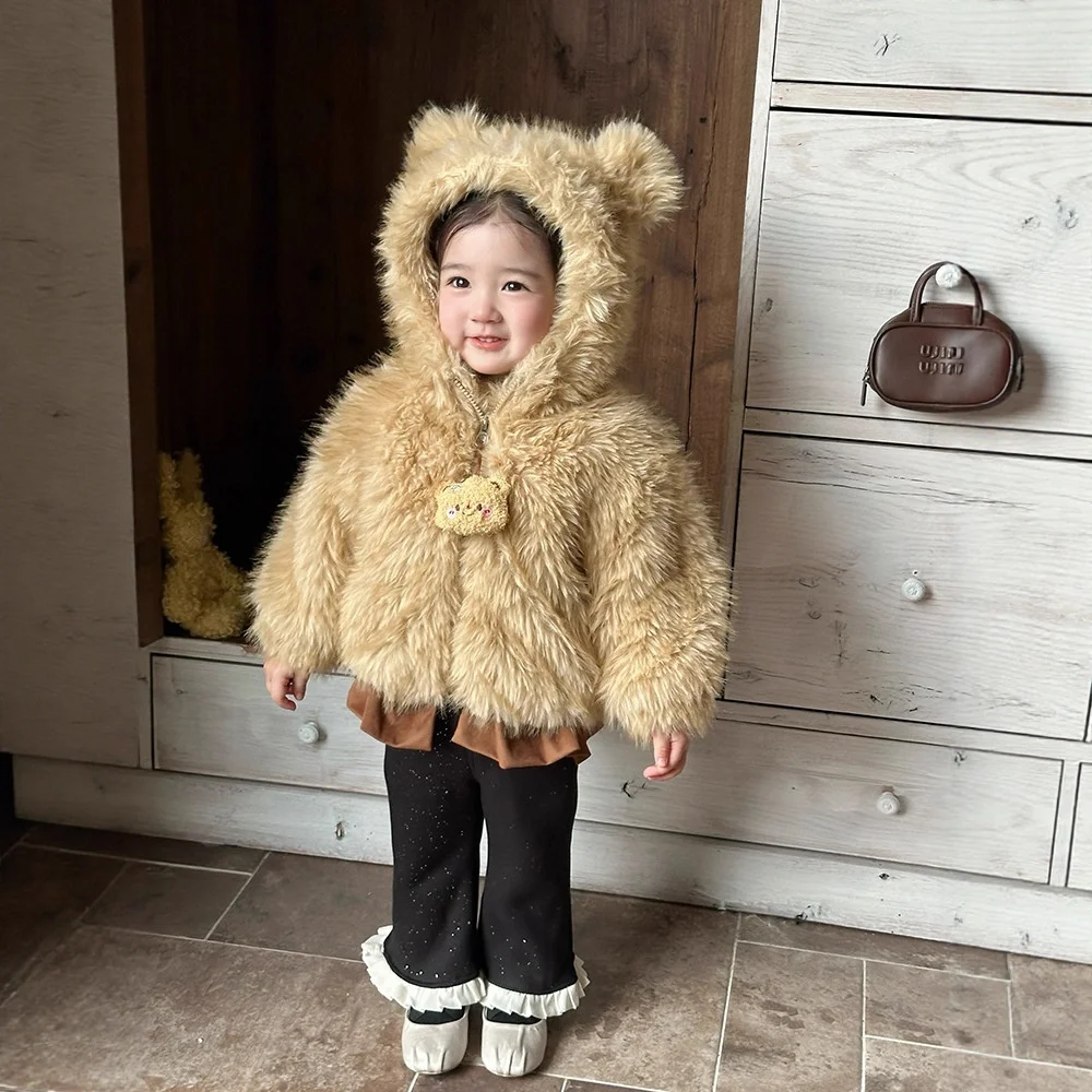 

Детское меховое пальто Thiened, осень-зима 2022, новое мультяшное стеганое дэт, милая верхняя одежда для девочек, средняя одежда для маленьких детей
