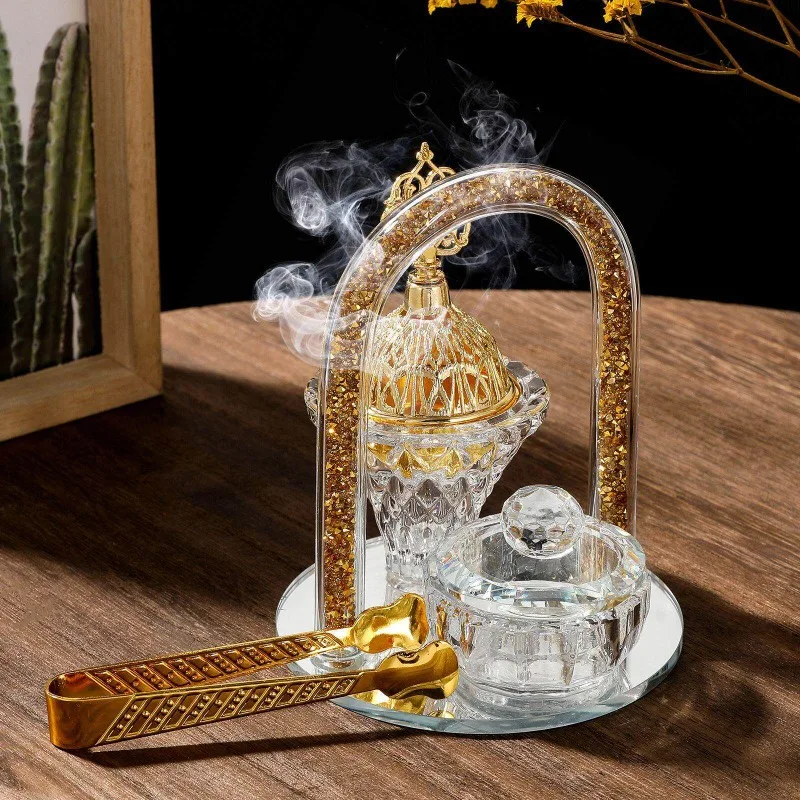 Crystal Glass Incense Burner Middle Eastern Craft Ornament Wedding Candlestick Incense Holder Home Festival Aromatherapy Decor