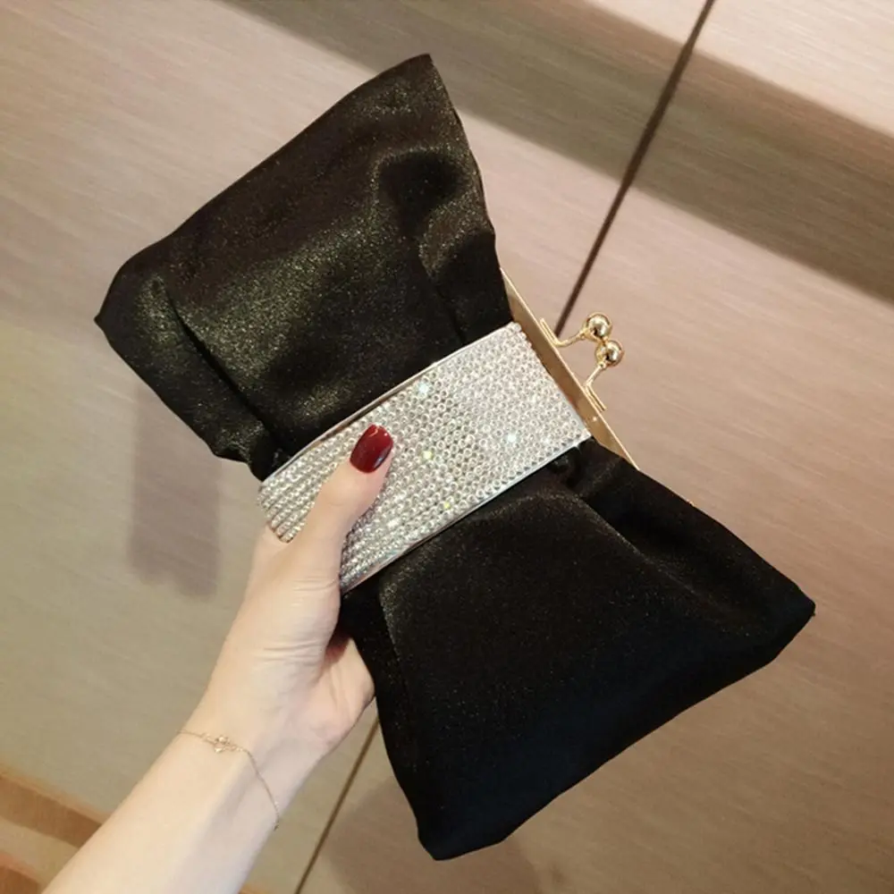 Luxury Chain Rhinestone Bow Handbag Diagonal Shoulder Bags Evening Party Purse Wedding Clutch Bag