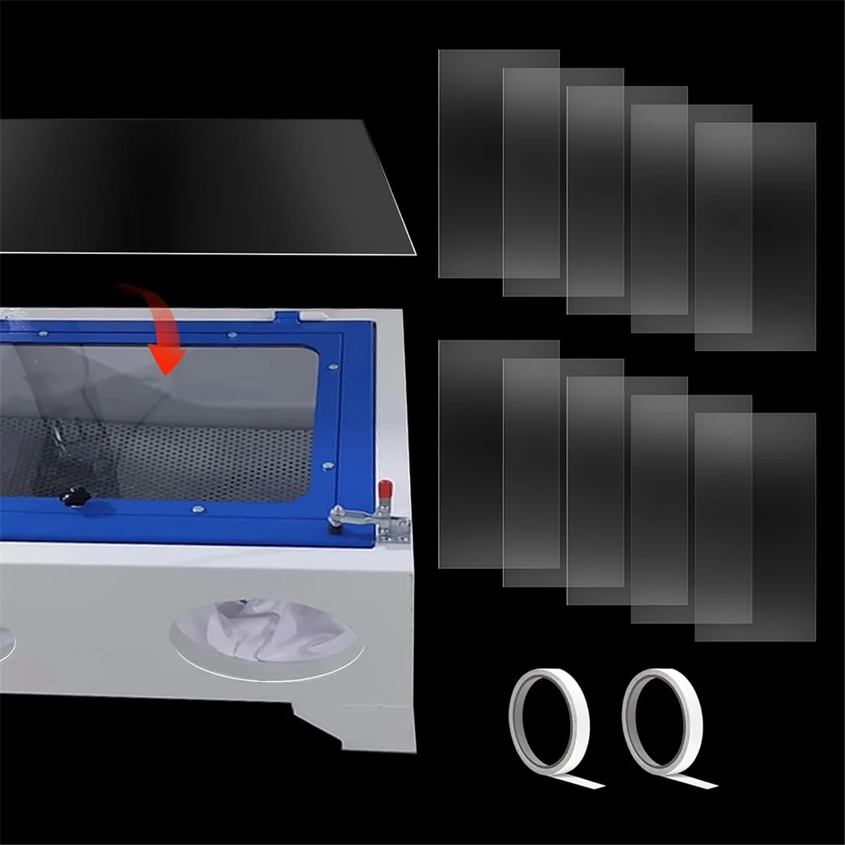 ABNJ 10 قطعة غطاء عدسة خزانة الرمل 23x11in نافذة جلخ التفجير خزانة الداخلية حامي العدسة واضح الرمال انفجار الفيلم