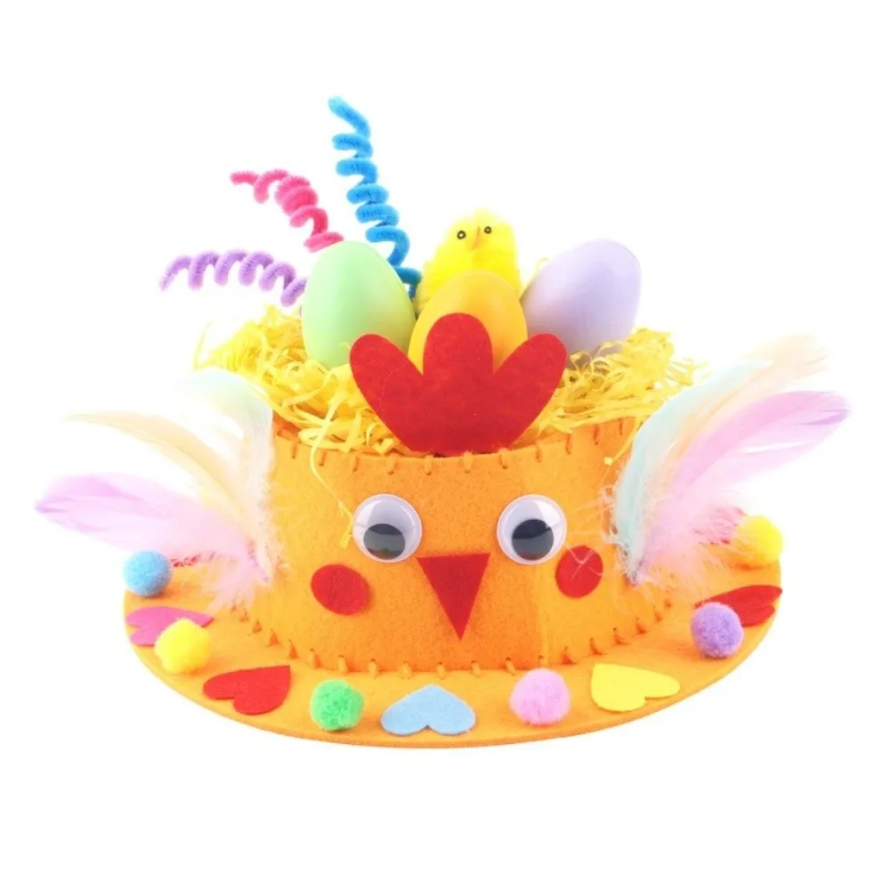 New Colorful Eggs Bunny Chick Easter Hats Funny Handmade Decorations DIY Craft Kit Cartoon Cap Easter Party