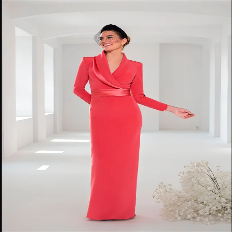 

Элегантное длинное атласное вечернее платье 2025 года, красное платье для выпускного вечера с длинными рукавами, модное муслиновое женское платье по индивидуальному заказу, Саудовская Аравия