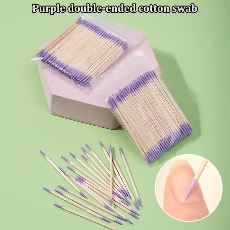 100-500Pcs Wood Cotton Swabs Dual-Tipped Nail Cleaning Sticks Polish Remover Tool For Manicure Pedicure Salon Home