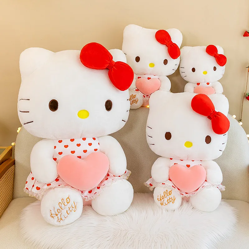 Peluche Sanurgente Hello Kitty pour enfants, jouet animal, jupe en fil de beurre, nœud assis, cadeau d'anniversaire et de Noël, 60cm