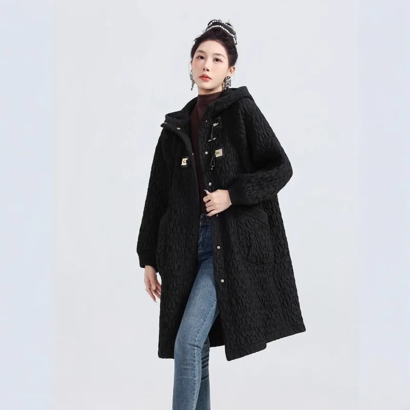 مطوي معطف القطن ملابس خارجية مياكي مطوي الشتاء مبطن سميكة المتضخم المرأة طويلة الأكمام مقنعين سترة قطن Plisse