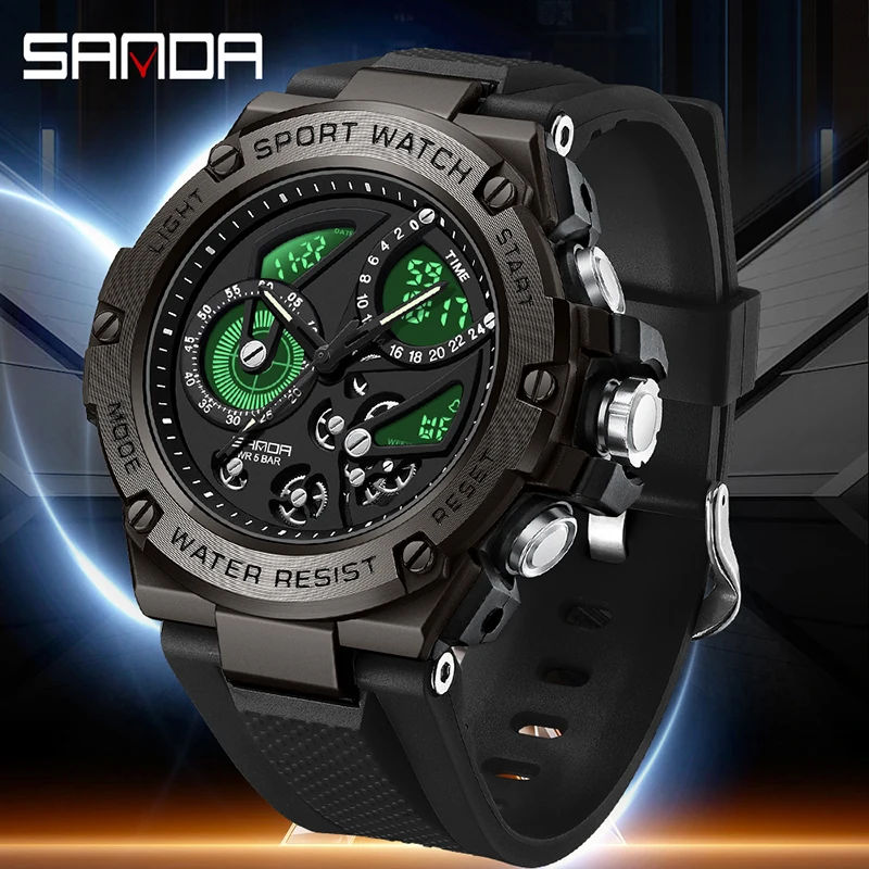 SANDA G Style LED Digital Watches Men Military Army Mens Wristwatch Waterproof Sport Dual Display Quartz Watch Male Relogio