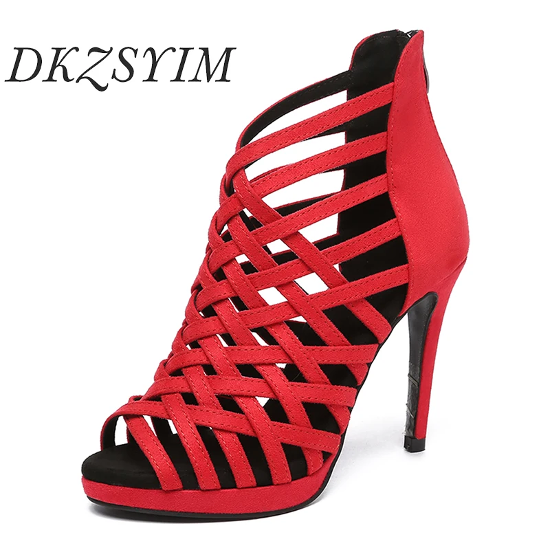 DKZSYIM Women Ballroom Dance Shoes Black/Red Party Pole Boots Female Thick-sole Salsa Dance Shoes for Woman Jazz Sexy Stilettos