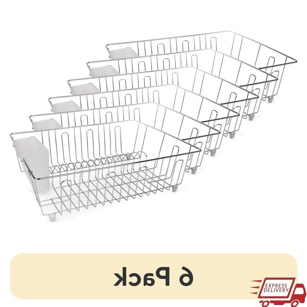

Steel Dish Drainer Large Size Rust Resistant Frame Kitchen Storage Rack with Cutlery Cup Organizing Dishes and Silverware