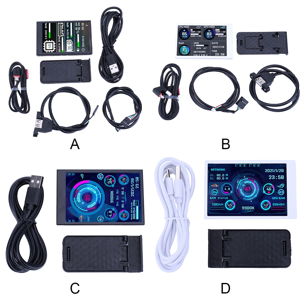 3.5in Type-C Sub Screen Computer Temperature Display Sub Screen USB Temperature Display Screen Fit for Freely AIDA64