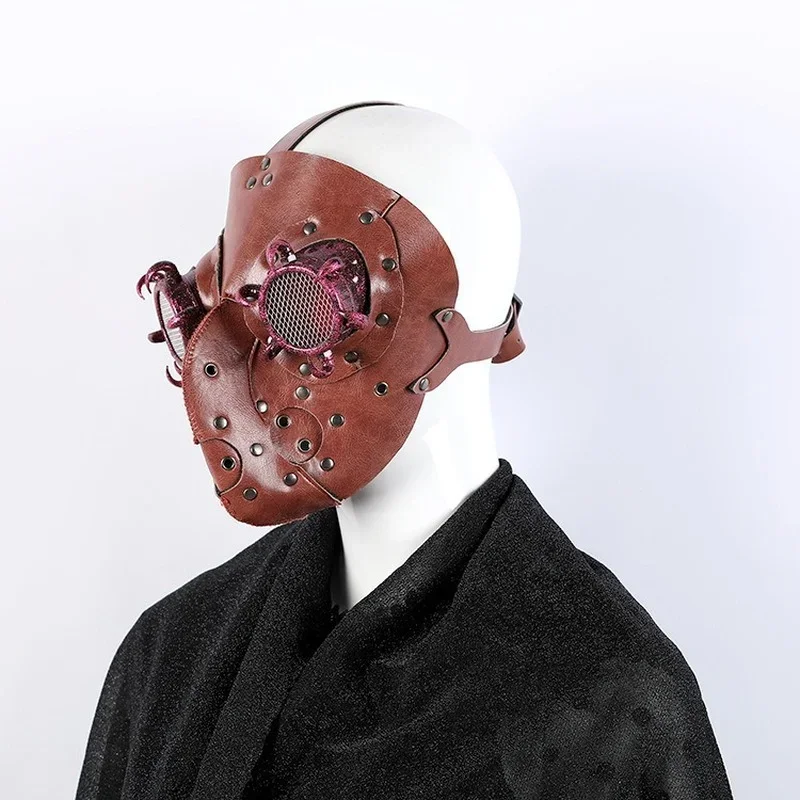 Hot Red Retro Steampunk Maske Halloween Maske Cosplay Punk Cocktail Party Spiel Party 3D Maske PU Steampunk Masken Cosplay Prop