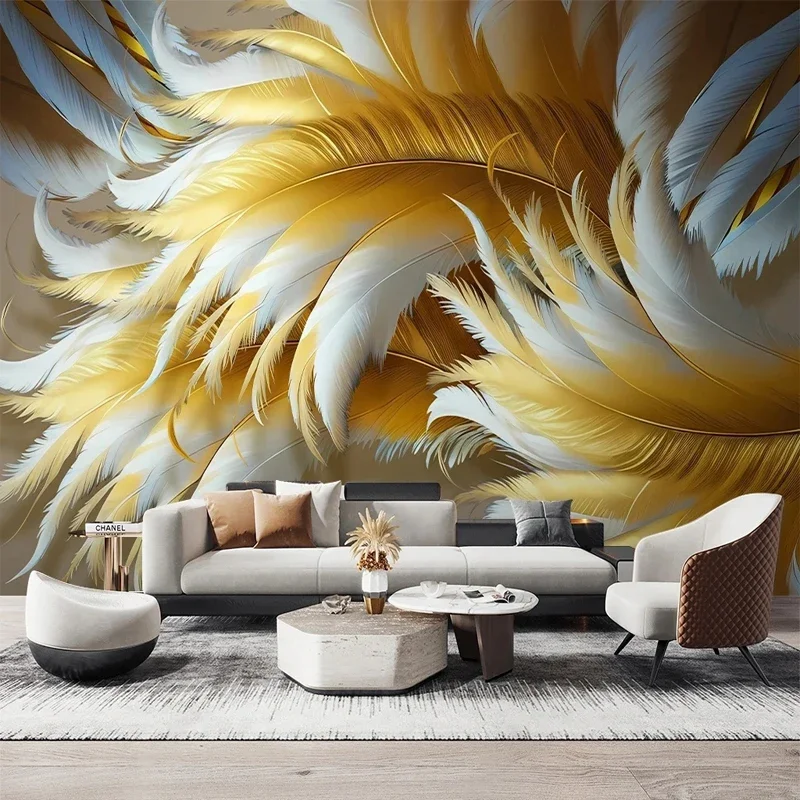 

Luxury Wallpaper 3D Golden Feather Wallpaper Living Room TV Backdrop Mural Silk Paper Wall Panels for Interior Decoration Home