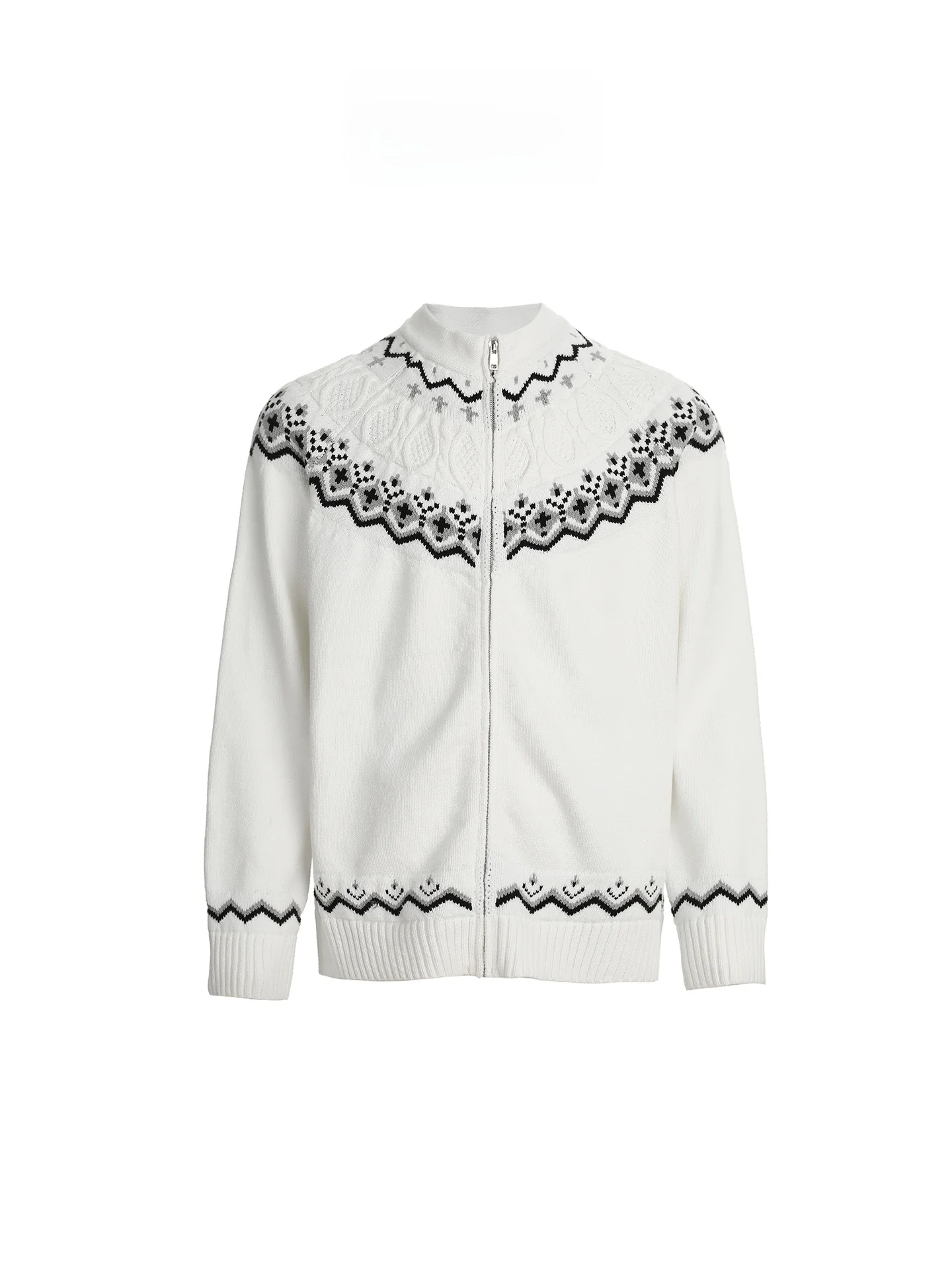 

Free Center American Sle Fair Isle Stand Collar Sweater Cardigan ex Trendy Autumn Winter High Level Knitted Wear