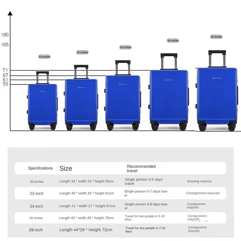 Aluminum Frame Travel Case Lightweight PC 20 Inch Boarding Case 24" Silent Universal Wheel Suitcase 28" Large Size Luggage