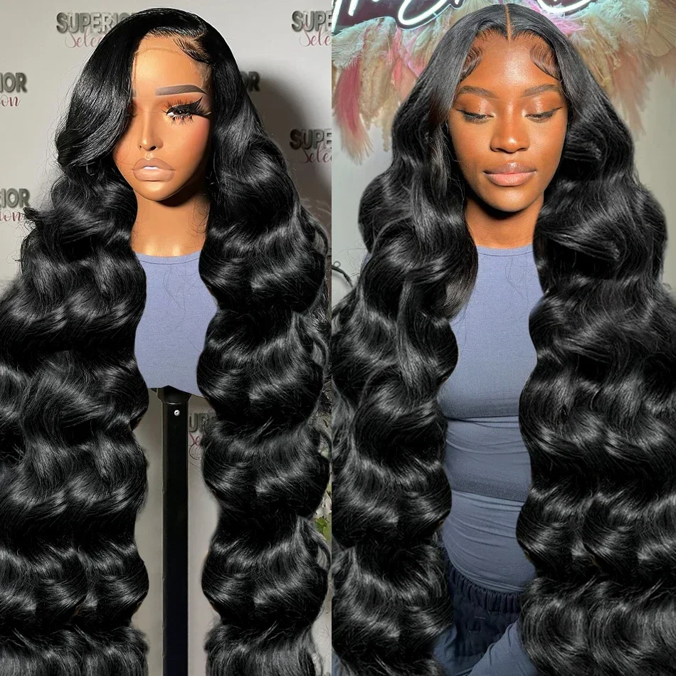 

200 Density Body Wave 13x6 HD Transparent Lace Front 100% Human Hair Wig Black 13x4 Lace Frontal Wigs 30 40 Inch PrePlucked Lace