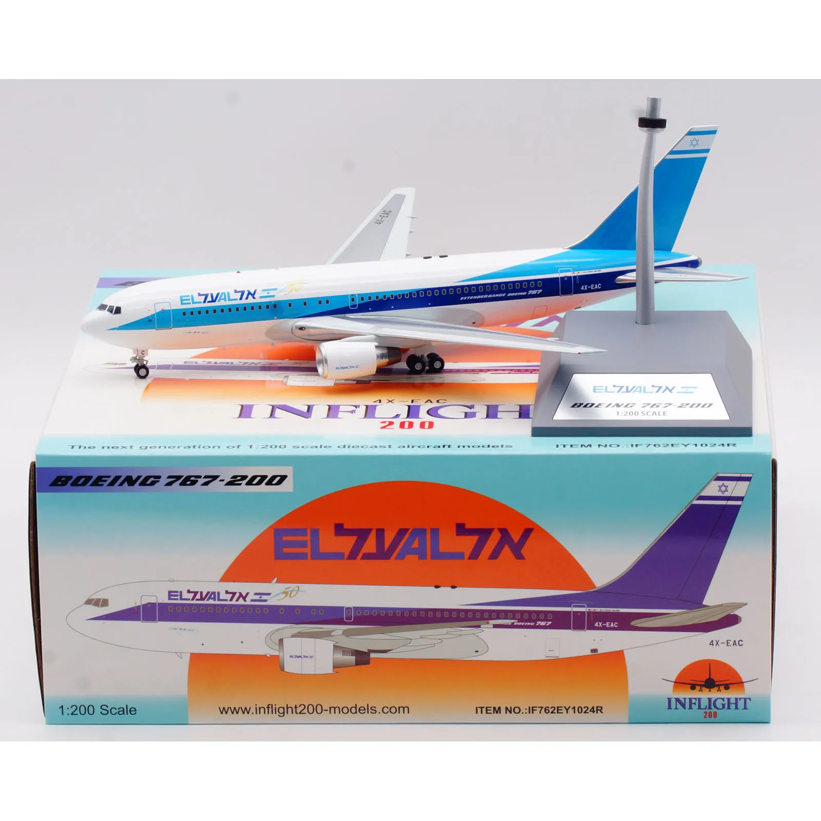 IF762EY1024R Alloy Collectible Plane Gift INFLIGHT 1:200 El Al Israel Airlines Boeing B767-200 Diecast Aircraft Jet Model 4X-EAC