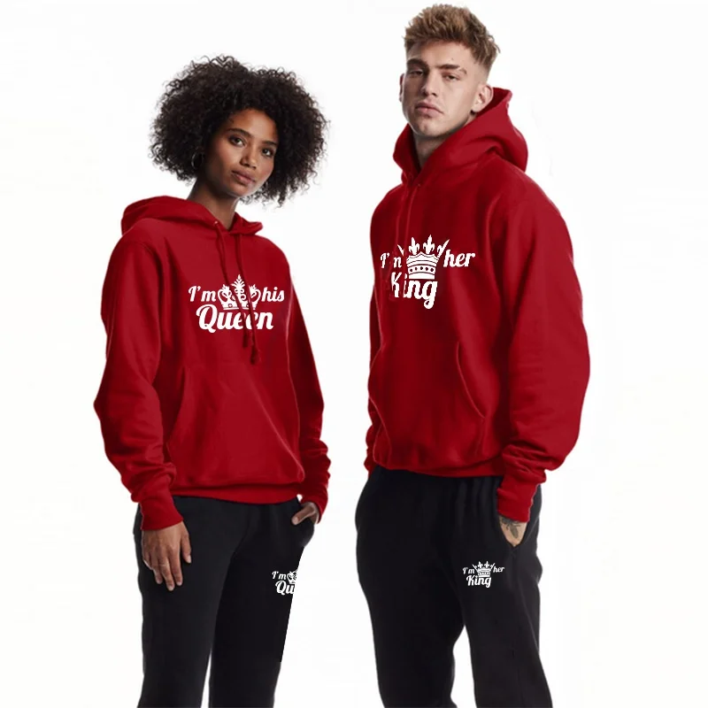 Lover Tracksuit Hoodies Printing QUEEN KING Couple Sweatshirt Plus Size Hooded Clothes Hoodies Women Two Piece Set