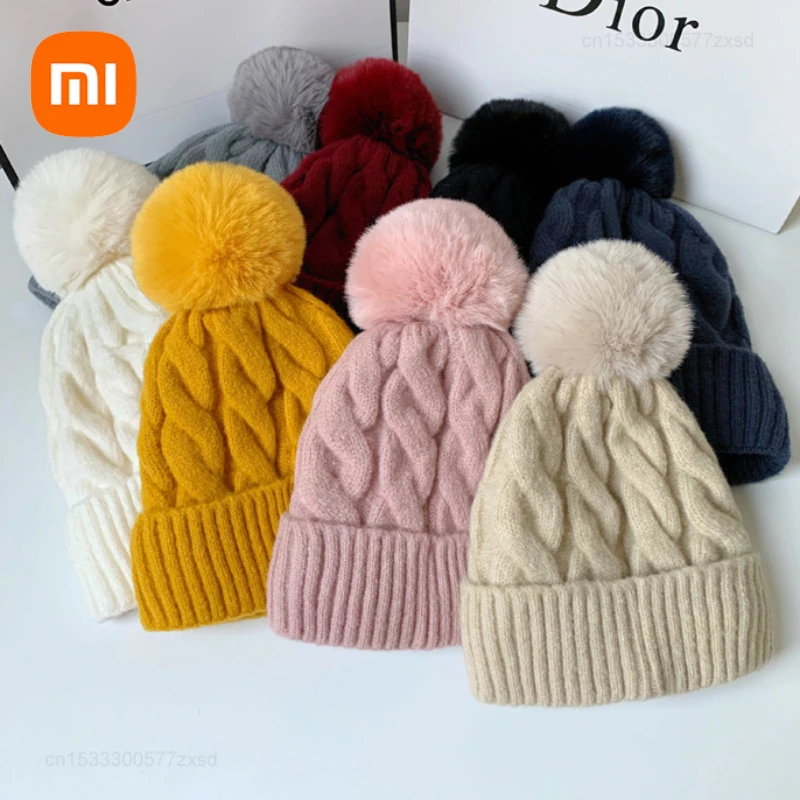 Xiaomi Autumn and Winter Knitted Caps Soft Warm Women Beanies Knitted Hats Thick Warm Windproof Elastic Skullies Beanies Caps