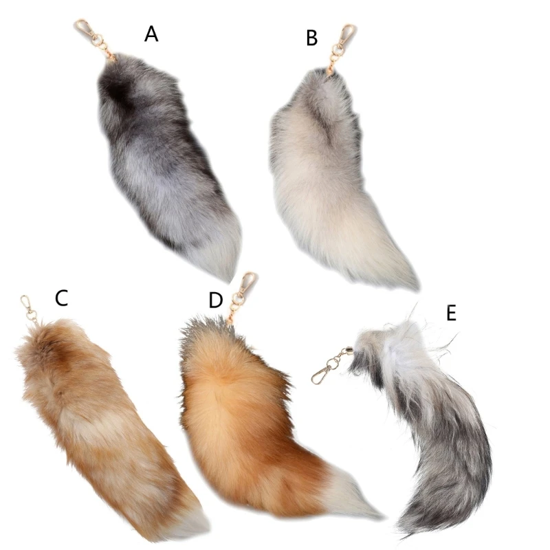 U6XE Animal Tail Key-Ring Fluffy Tails Chain Keychain Personalized Animal Keyring Gift Long Fur Charm Keychain for Women Girl