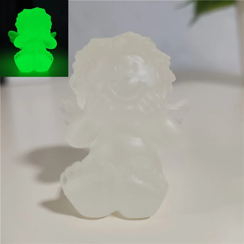 Glowing  Jade Color Angel Figurines Ornaments Smile Lucky Gifts Cute Fairy Angels Statues Modern Wedding Home Decoration