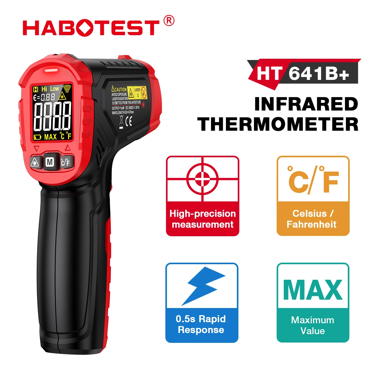 HABOTEST HT641 termometro a infrarossi misuratore di temperatura Laser senza contatto strumento di superficie Laser IR per forno per Pizza piastra